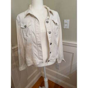Baccini White Denim Jacket XL Rhinestone Button Stretch Cotton